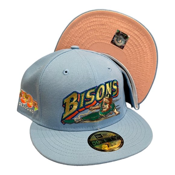New Era Buffalo Bisons Sliding Buster 59FIFTY Fitted Hat Cap Sky Blue MiLB - Picture 3 of 7